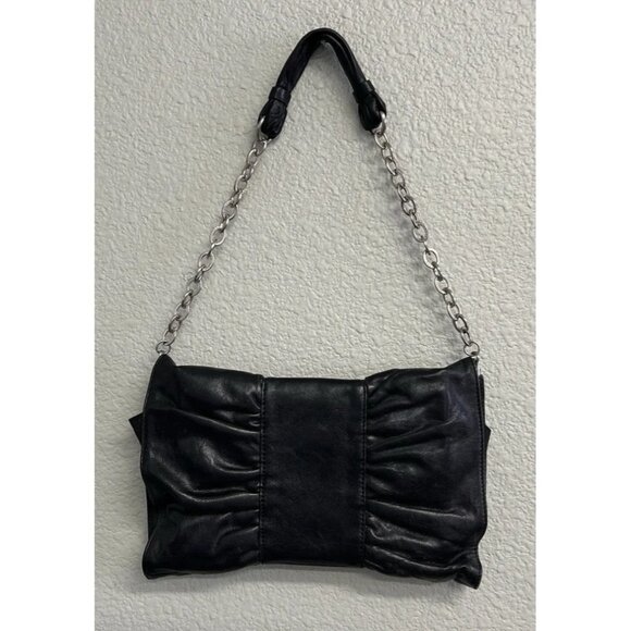 BCBGMAXAZRIA Black Handbag Purse Silver Turnlock Handle Or Clutch - Picture 10 of 10